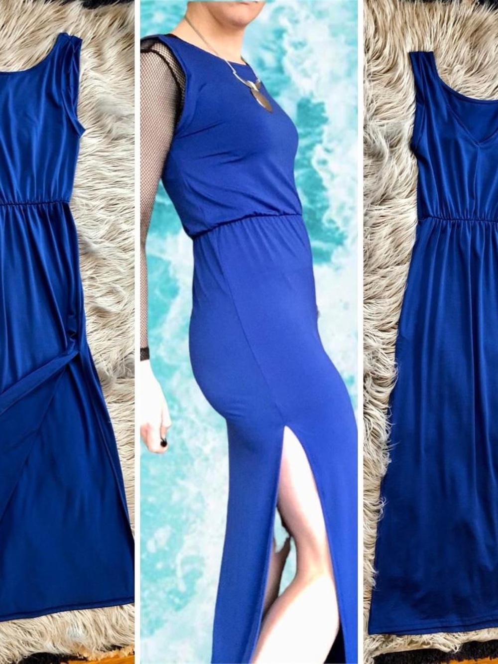 H&M Maxi SleevelessDress with Slit on the Side- Blue Medium DIVIDED